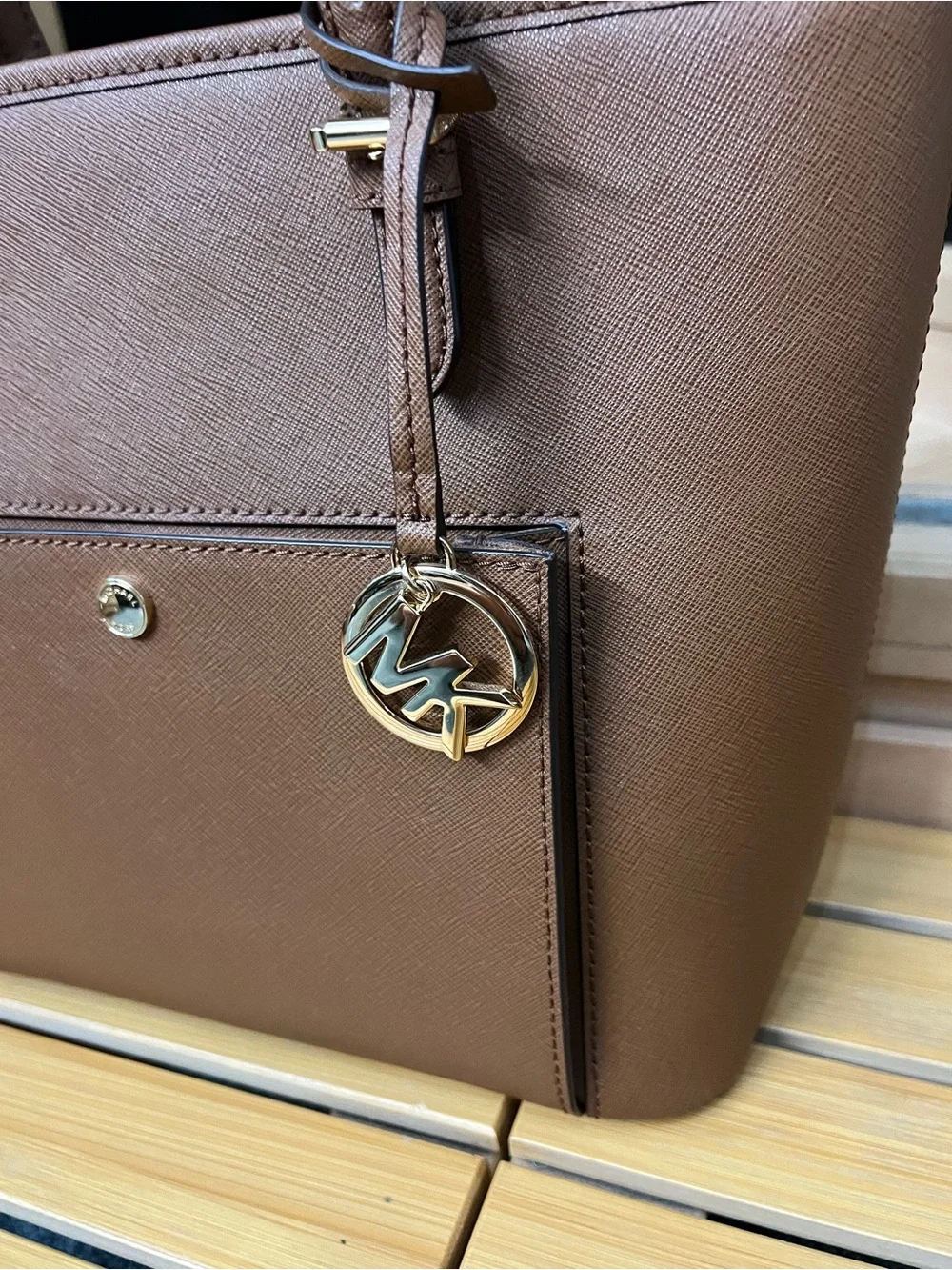Michael Kors Cognac Brown Jet set travel Saffiano Leather Tote
